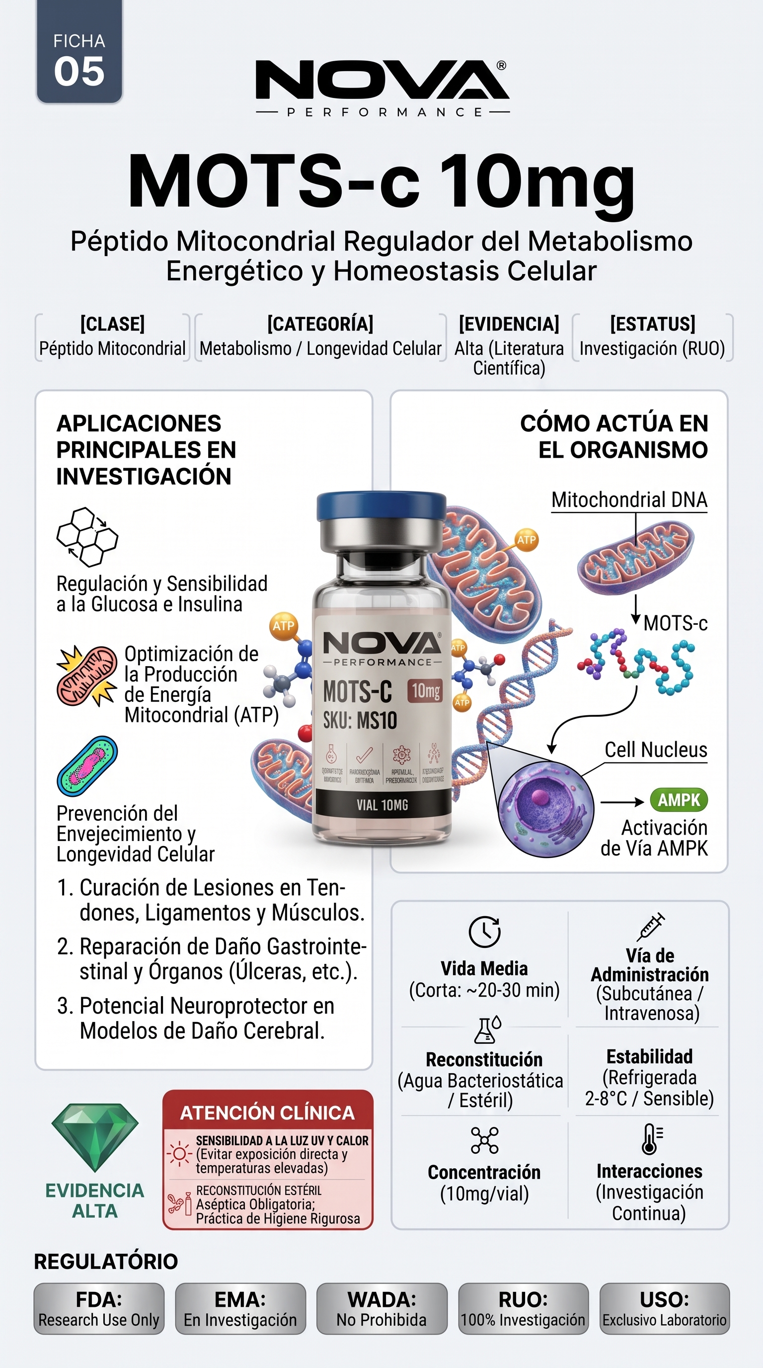 Ficha Técnica MOTS-c 10mg — Péptido Mitocondrial para el Metabolismo Energético